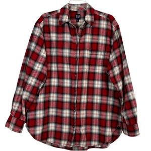 Vintage 90’s GAP Flannel Red Black White Plaid Button Down Shirt Men’s M Tall